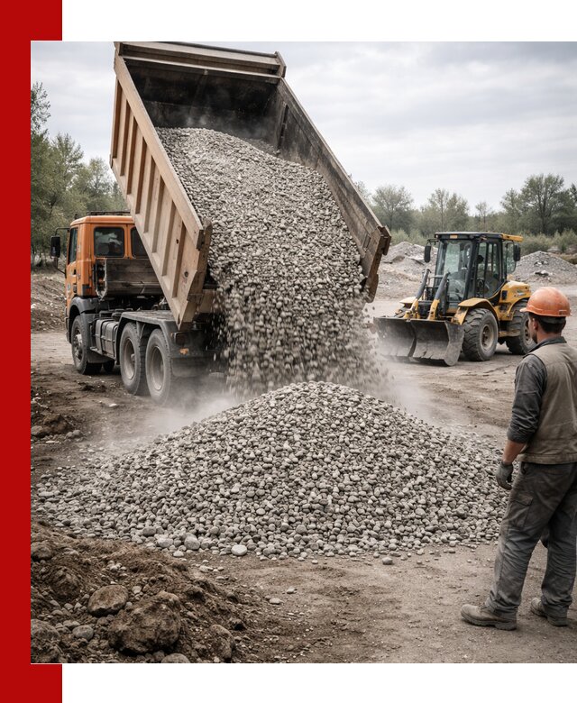 Доставка щебня в Новомосковске крупными и мелкими фракциями