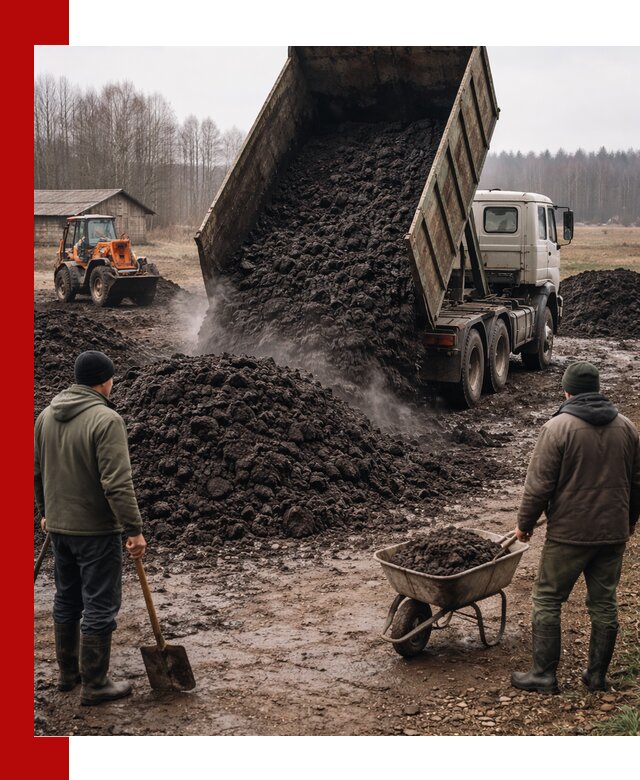 Доставка низинного торфа с разгрузкой и доставкой в Новомосковске