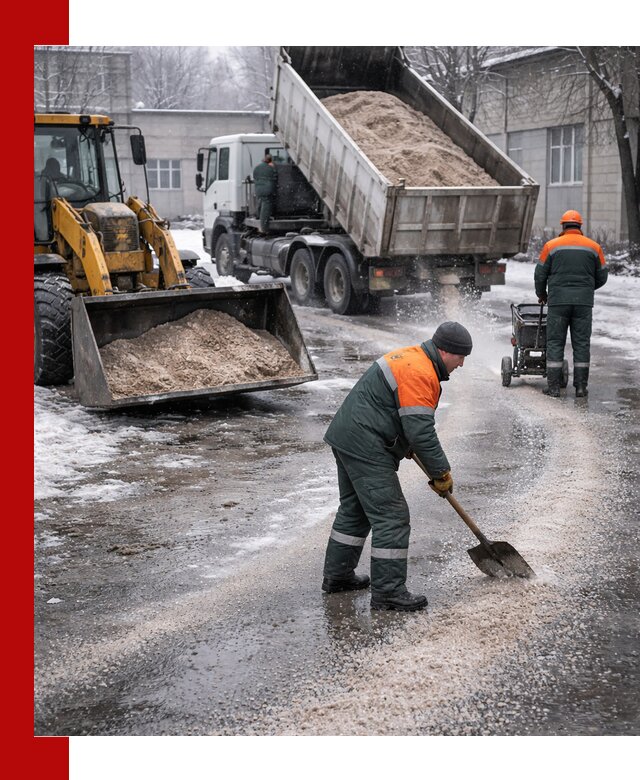 Реагент против гололеда с доставкой и нанесением в Новомосковске
