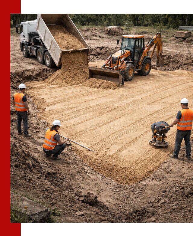 Устройство песчаной подушки для фундаментов и дорог в Новомосковске